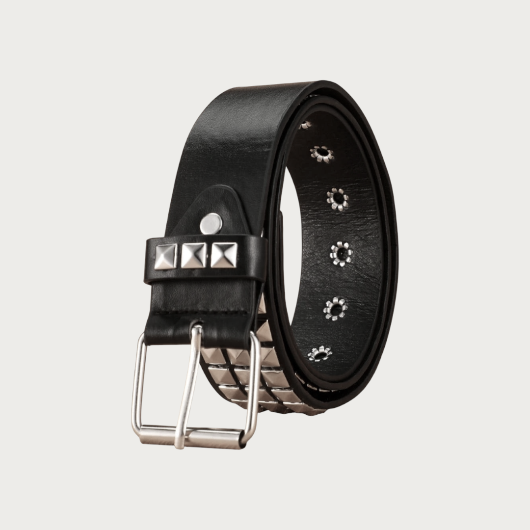 Ceinture Ceintura Mantoue noire enroulée à la verticale, boucle argentée et œillets métalliques
