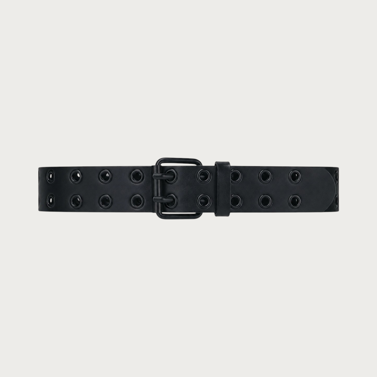 Ceinture Ceintura Bergame noire déployée à plat, double rangée d'œillets et boucle double ardillon noire Image