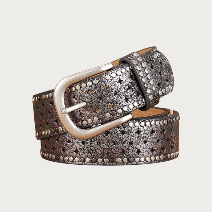 Ceinture Ceintura Stresa vintage en similicuir argenté avec motifs ajourés en losange et clous ronds