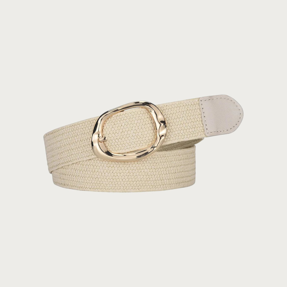 Ceinture Ceintura Stella écrue en corde tressée enroulée, boucle ovale dorée martelée et embout clair