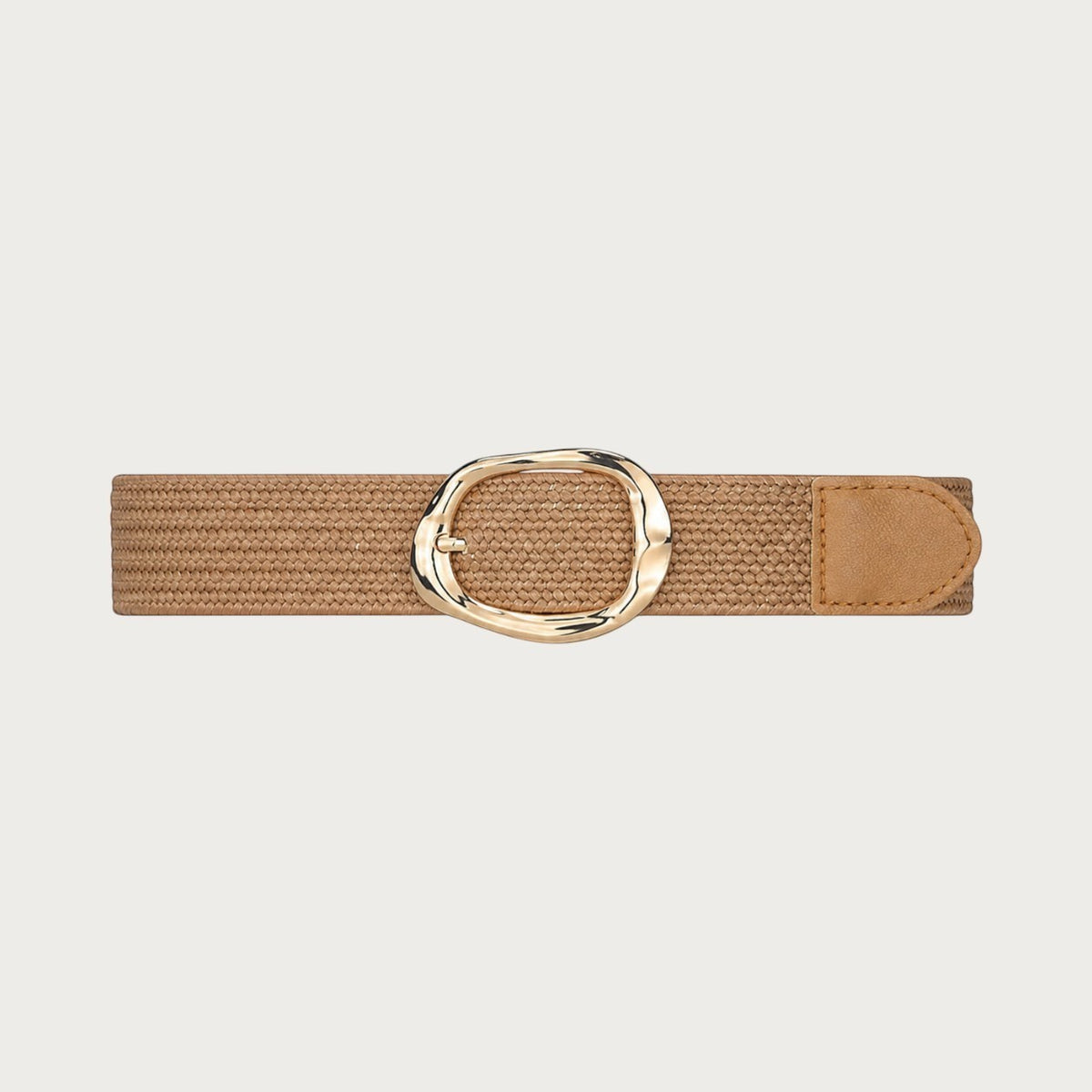 Ceinture Ceintura Stella en corde tressée camel avec boucle ovale dorée martelée pour femme