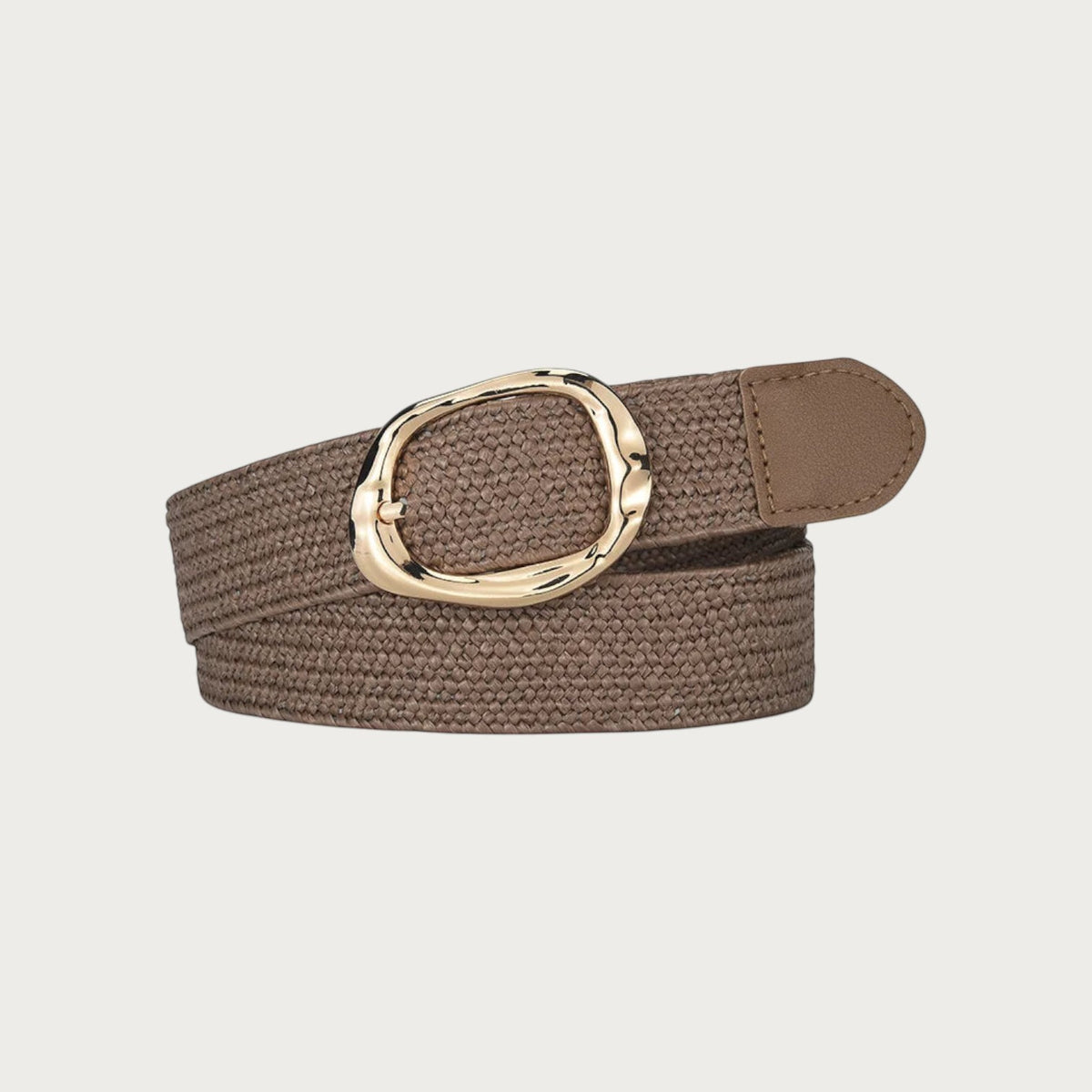 Ceinture Ceintura Stella en corde tressée marron avec boucle ovale dorée martelée pour femme