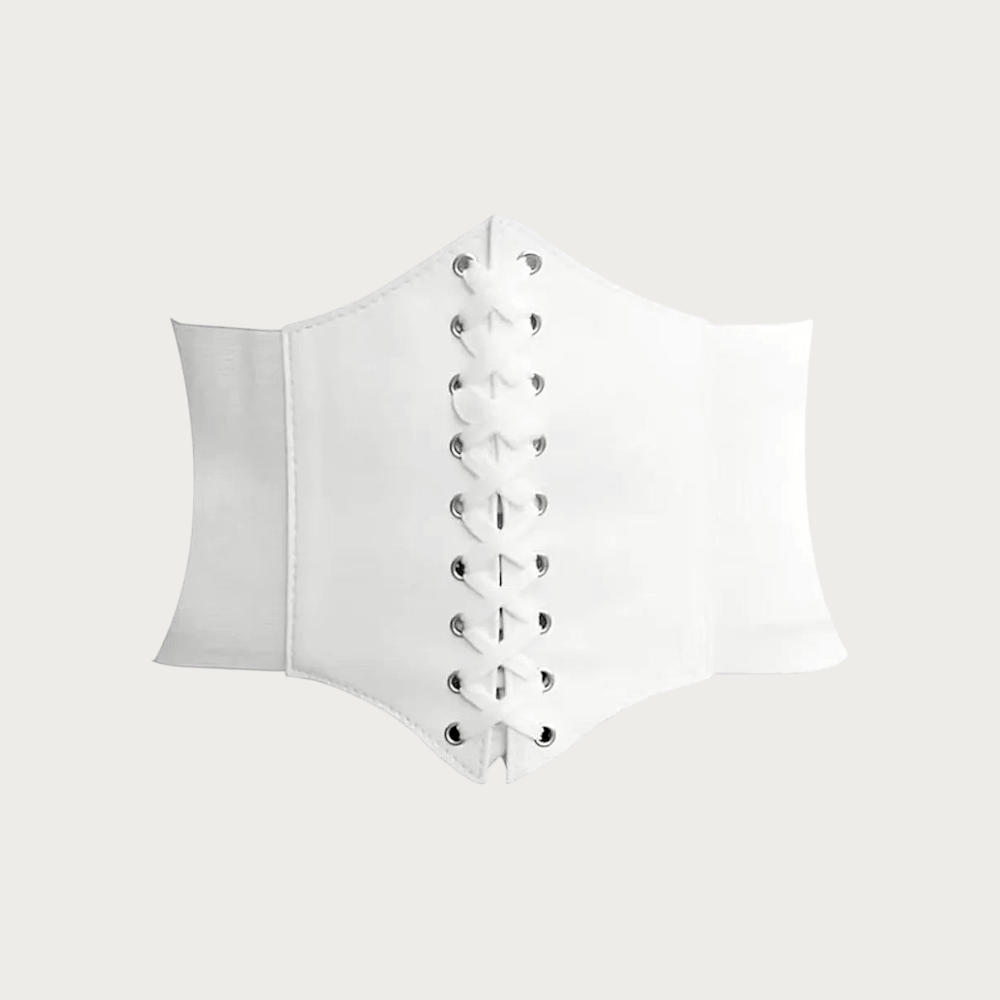 Ceintura ceinture large style corset blanche pour femme en cuir PU avec laçage frontal décoratif