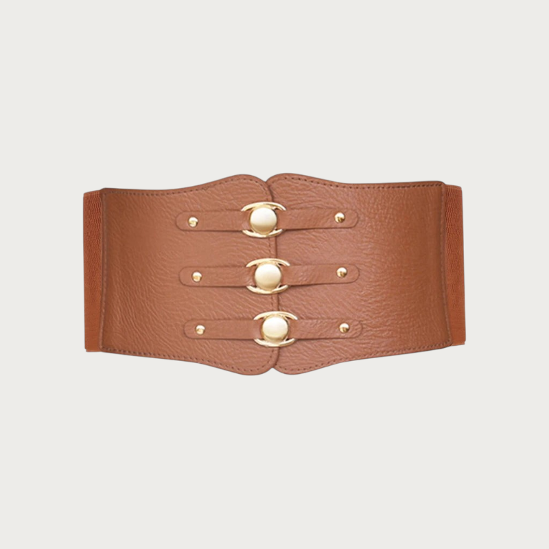 Ceinture corset large Ceintura Matera camel élastique avec trois boutons dorés ovales pour structurer la taille
