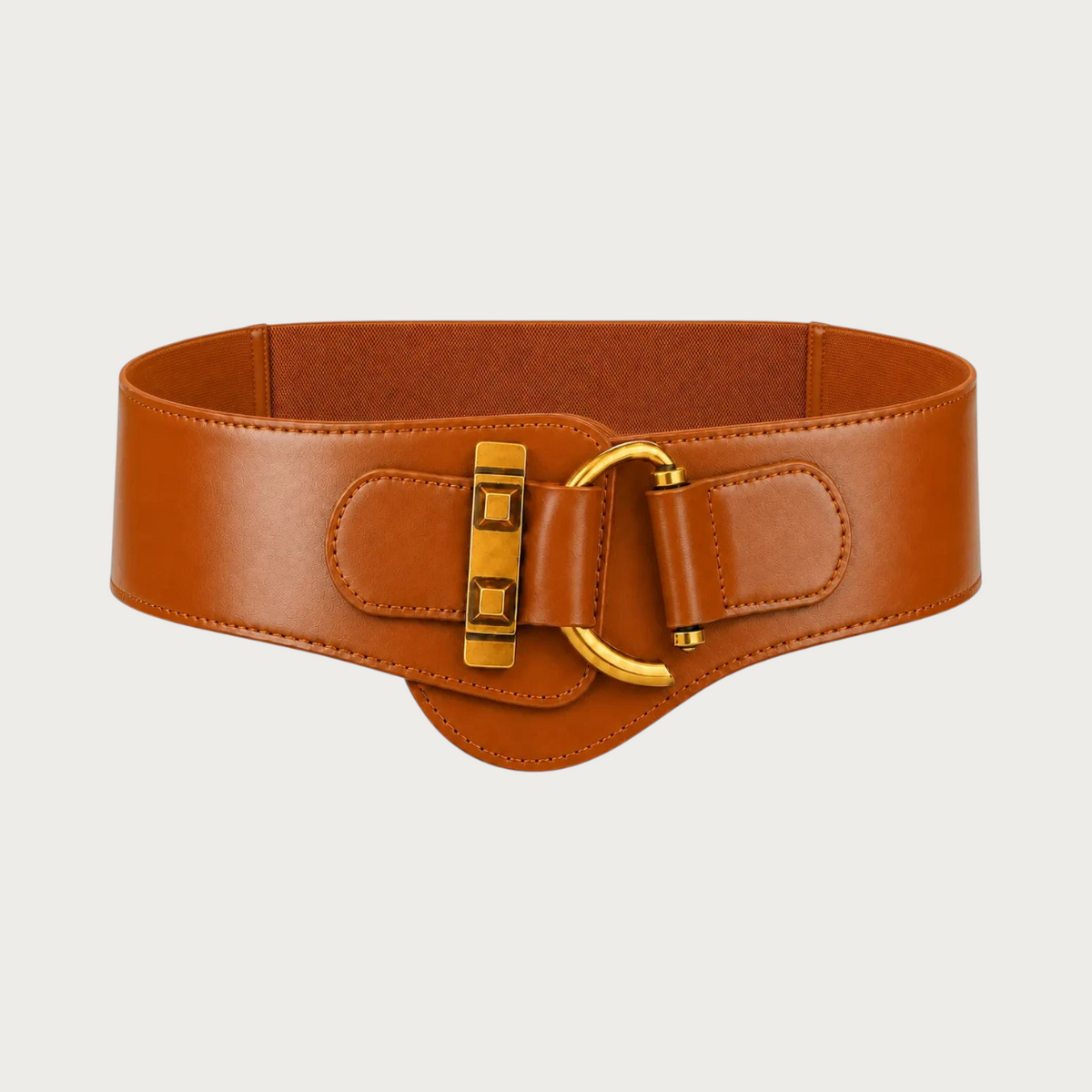 Ceinture corset élastique Ceintura camel avec fermoir doré rectangulaire et anneau, style souple pour femme