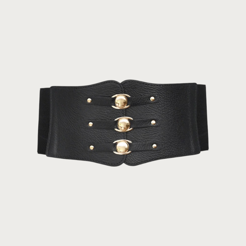 Ceinture corset élastique large noire Ceintura avec trois boutons dorés ovales pour une silhouette structurée