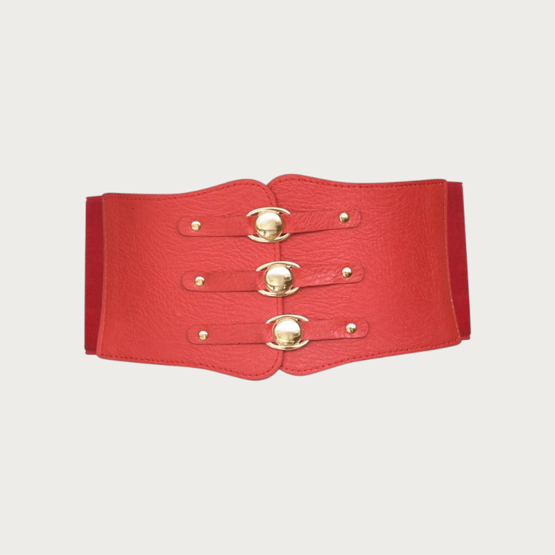Ceinture corset large rouge Ceintura avec trois boutons dorés ovales sur le devant pour une taille marquée