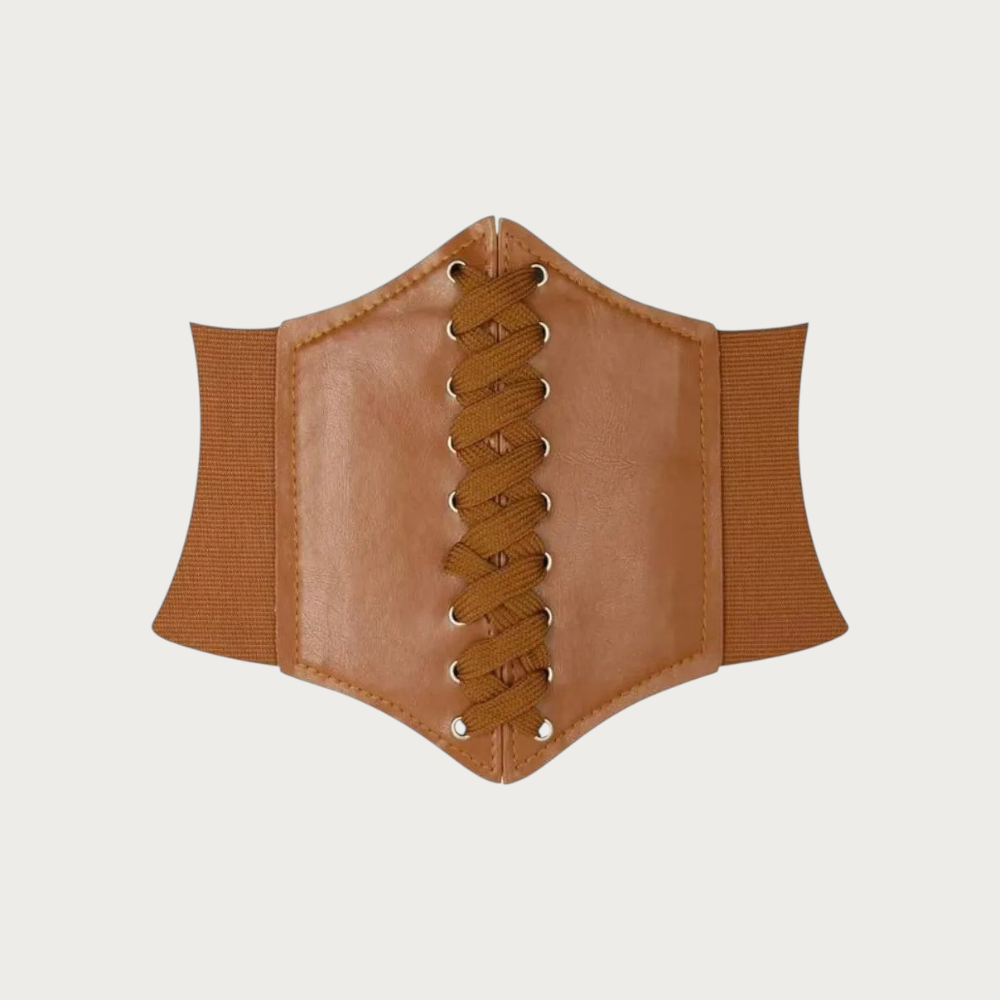 Ceinture large style corset Ceintura en similicuir marron avec laçage frontal et bandes élastiques latérales