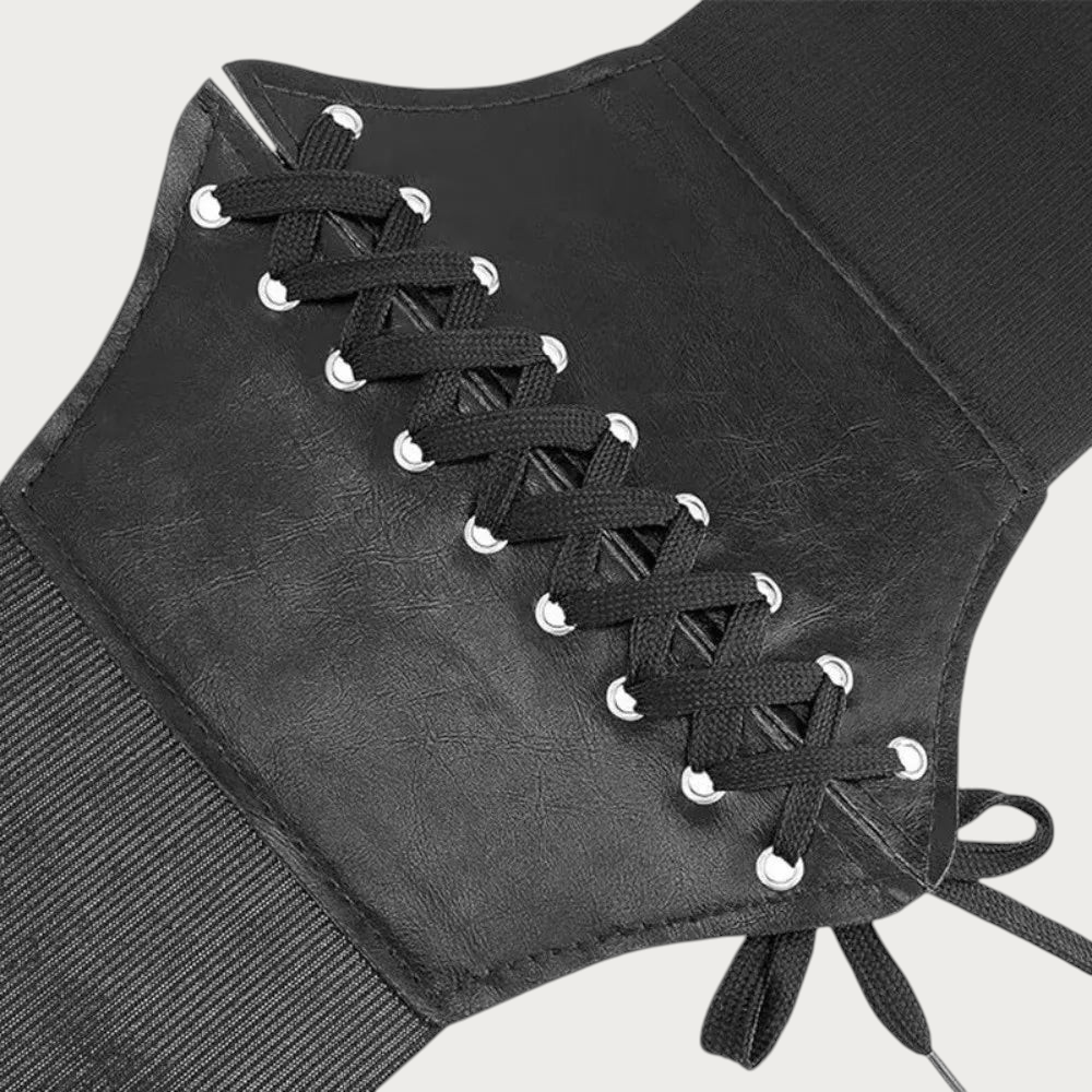 Ceinture corset large noire en similicuir avec laçage décoratif pour femme