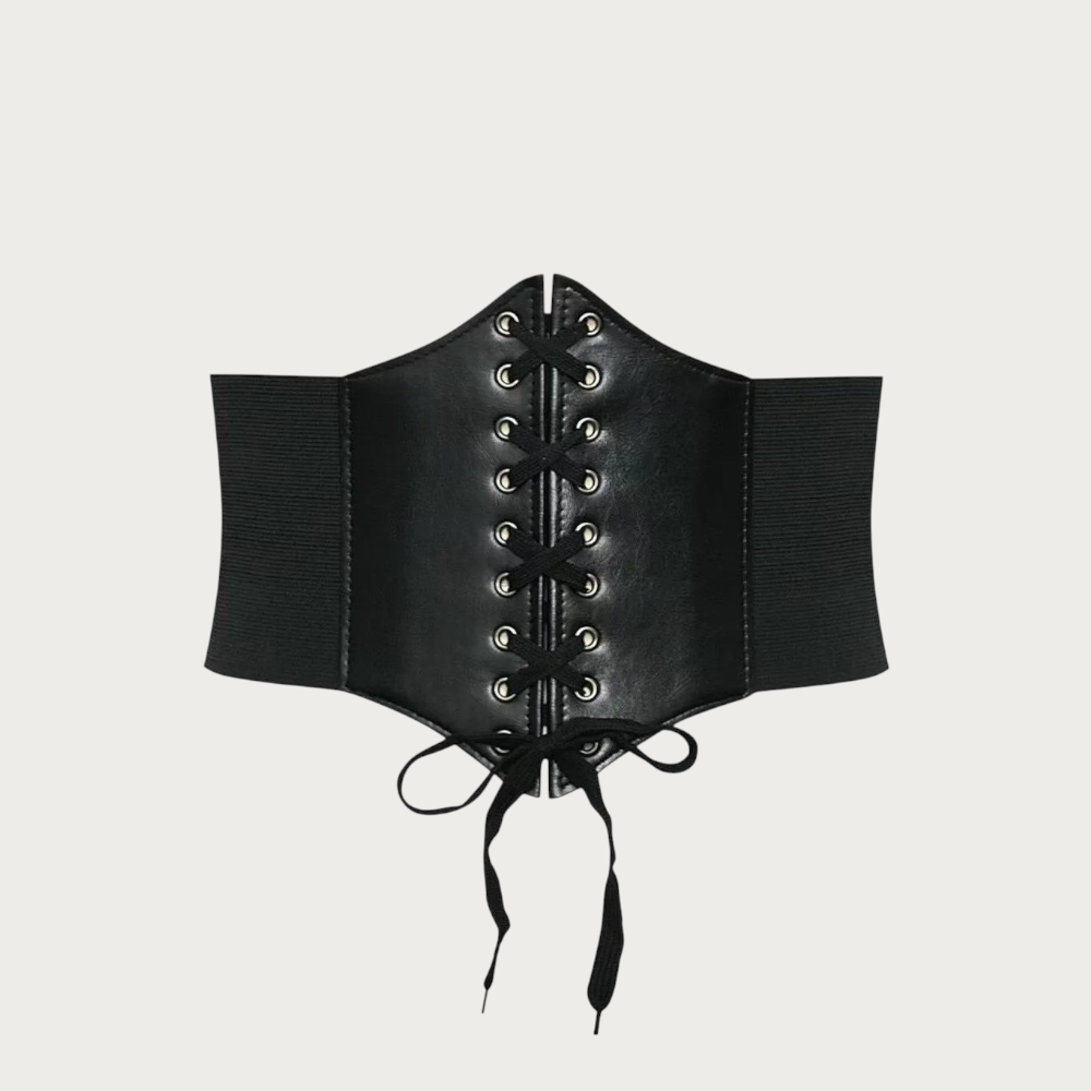 Ceinture corset large noire Ceintura en similicuir avec laçage frontal et bandes élastiques latérales Image