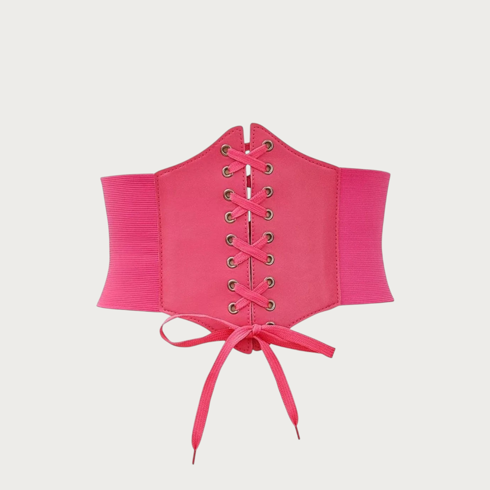 Ceinture large style corset rose Ceintura en similicuir avec laçage frontal décoratif et bandes élastiques latérales