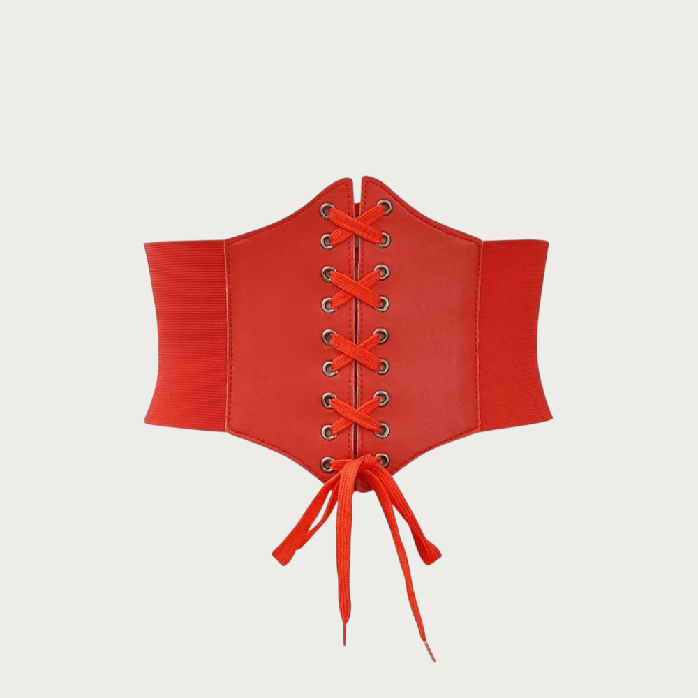 Ceintura ceinture large style corset rouge en similicuir avec laçage frontal et bandes élastiques latérales