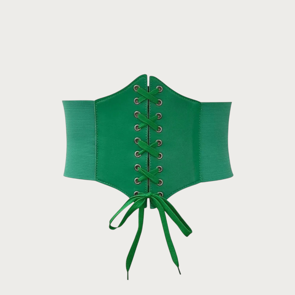 Ceintura ceinture large style corset pour femme en similicuir vert avec laçage décoratif et bande élastique
