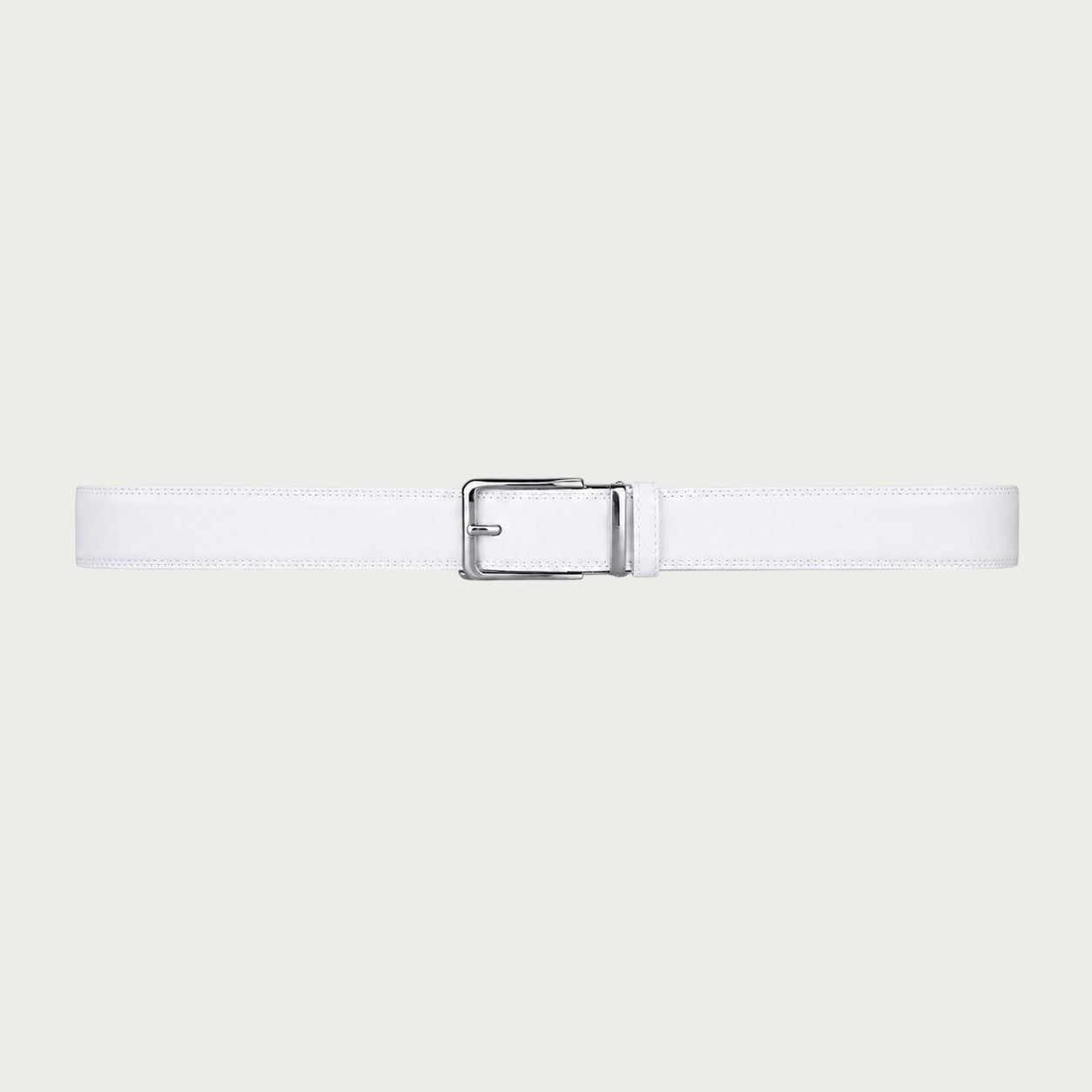 Ceinture de costume Ceintura Ercole blanche déployée à plat, boucle automatique argentée au centre Image