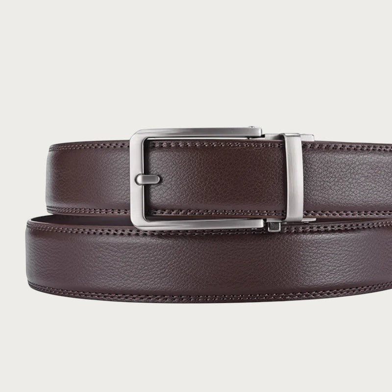 Ceinture de costume Ceintura Amedeo en cuir brun grainé avec boucle à ardillon rectangulaire argentée