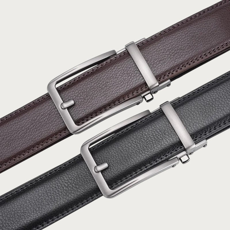 Ceinture de costume Ceintura Amedeo en cuir marron et noir avec boucle rectangulaire argentée pour homme