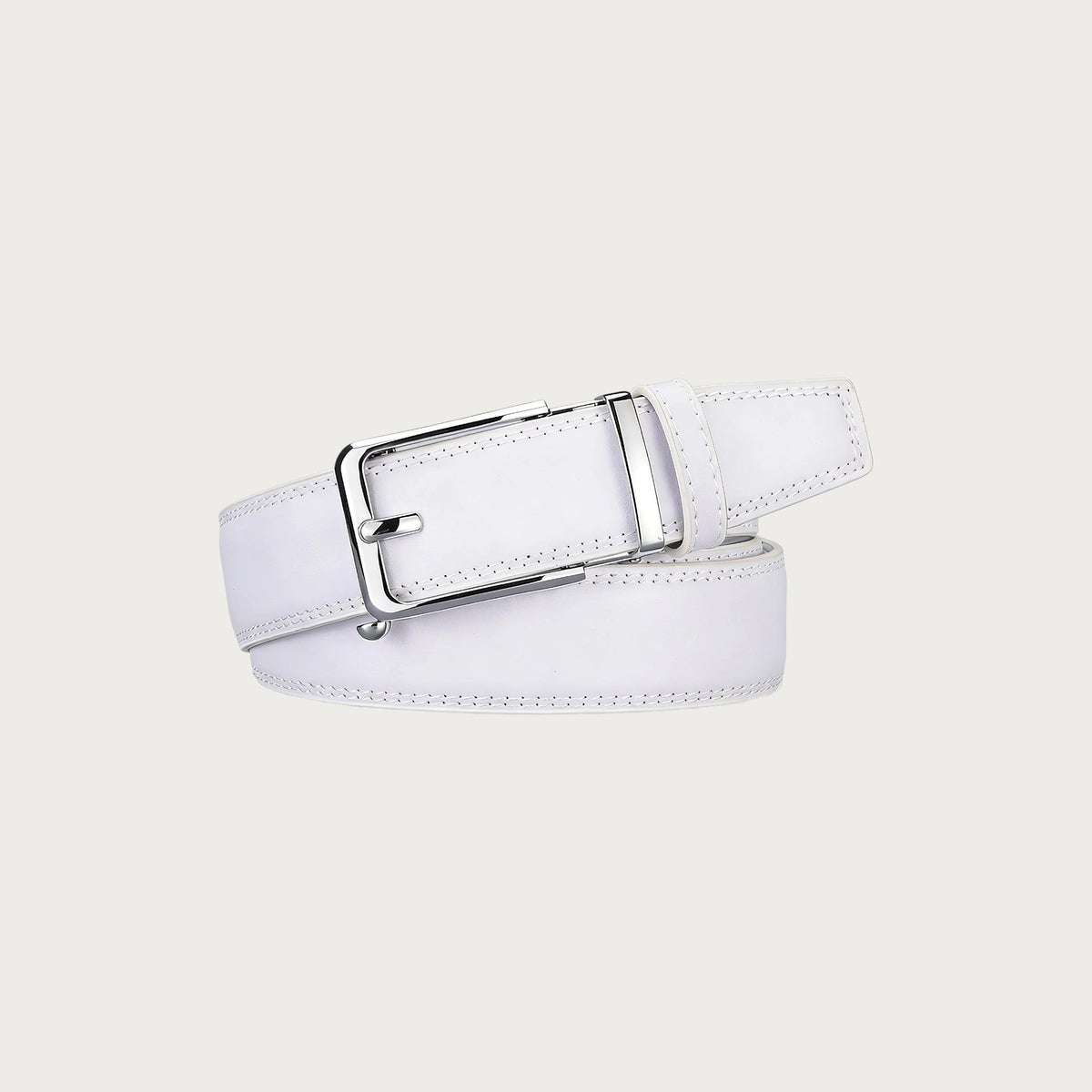 Ceinture de costume homme Ceintura blanche en cuir avec boucle automatique argentée pour tenue habillée