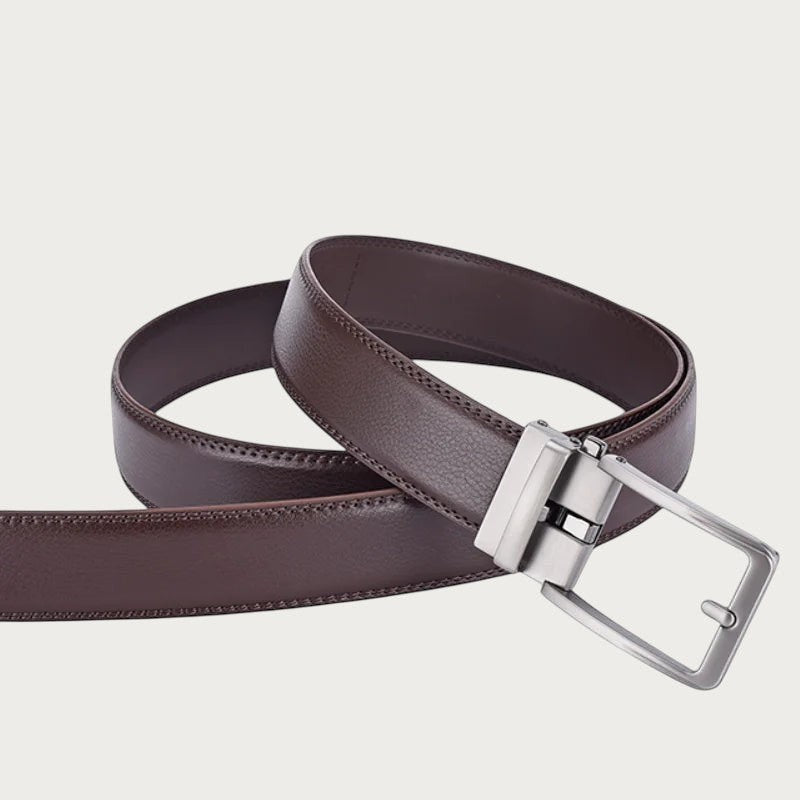 Ceinture de costume Ceintura Amedeo marron en cuir lisse avec boucle rectangulaire argentée pour homme