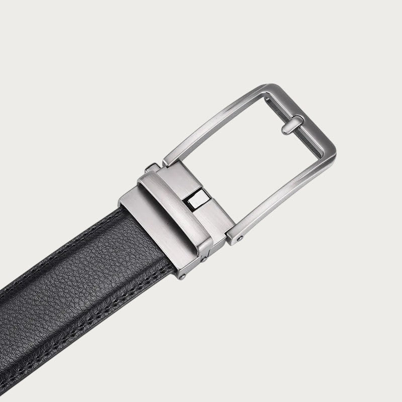 Ceinture de costume homme Ceintura noire en cuir avec boucle rectangulaire argentée à ardillon