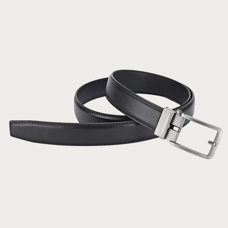 Ceinture de costume noire Ceintura en cuir lisse avec boucle rectangulaire argentée pour homme