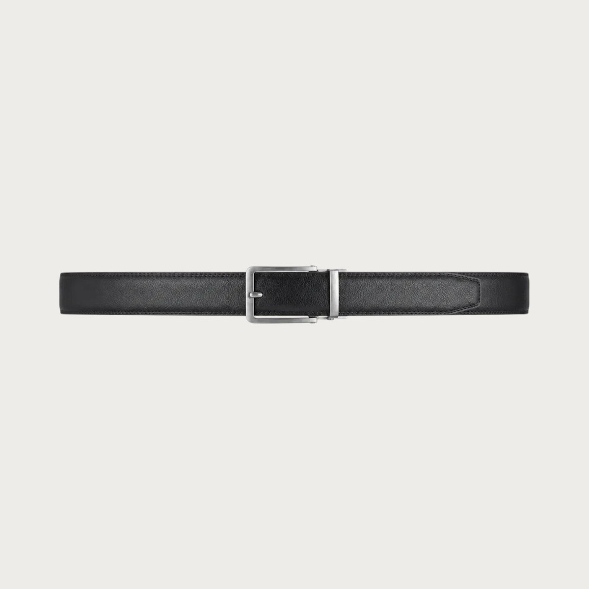 Ceinture de costume Ceintura Amedeo noire en cuir lisse avec boucle rectangulaire argentée de 3,5 cm de large