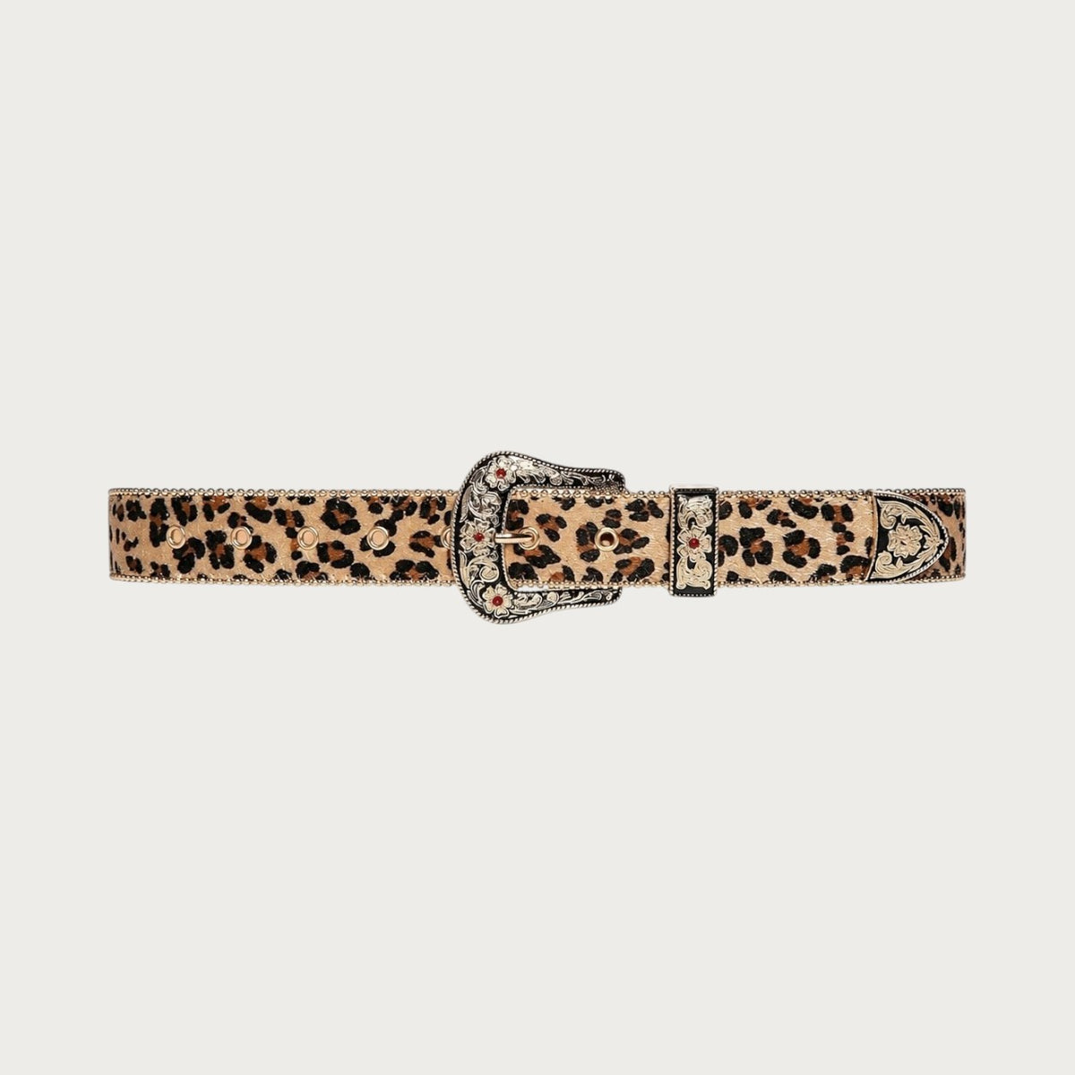 Ceinture cowboy Ceintura Ambra en similicuir imprimé léopard avec boucle vintage dorée gravée et détails perlés