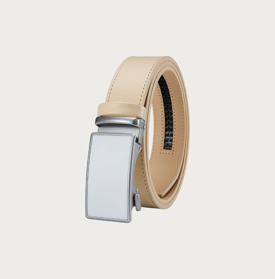 Ceinture homme Ceintura Arezzo en cuir lisse beige avec boucle automatique argentée élégante
