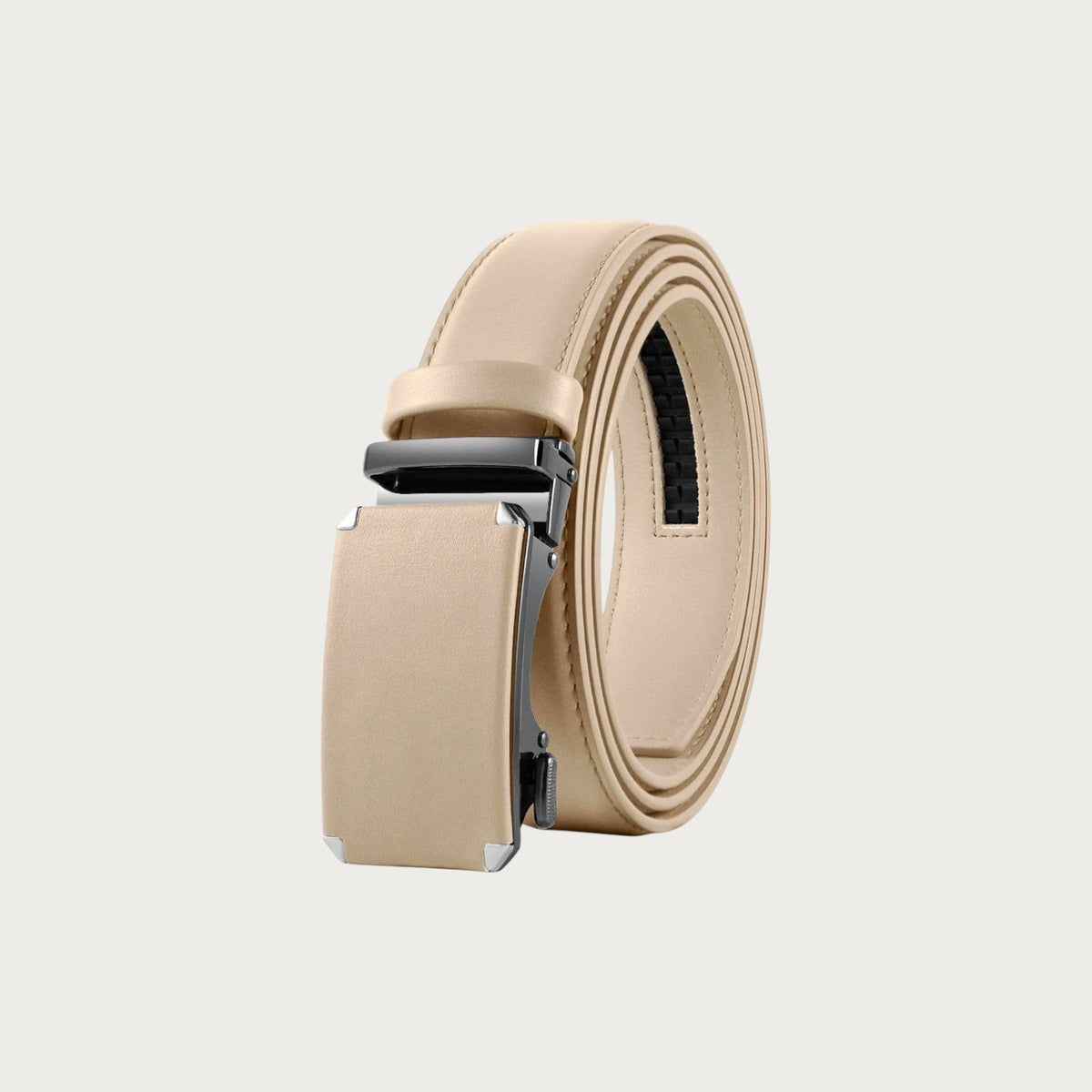 Ceinture de costume homme Ceintura modèle Valerio en cuir beige avec boucle automatique en métal brossé