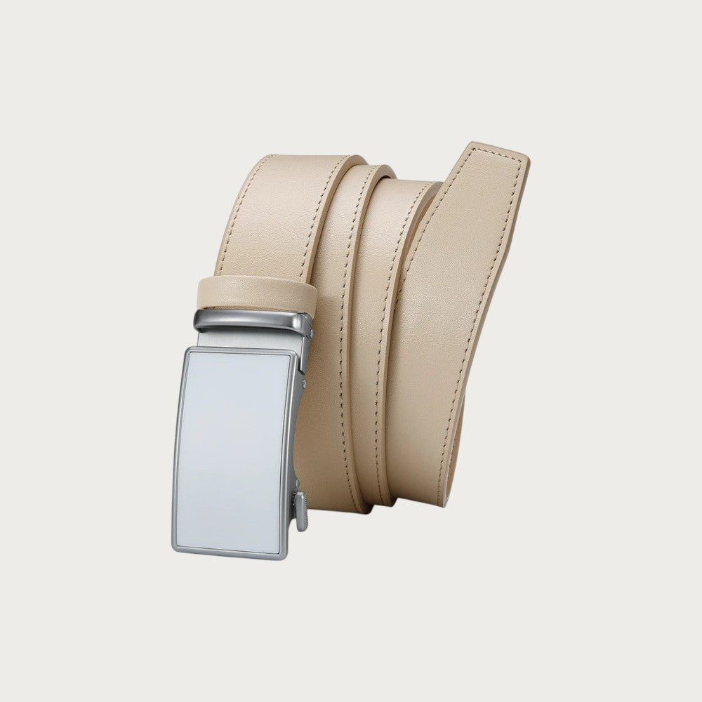 Ceinture homme Ceintura Arezzo en cuir lisse beige avec boucle automatique argentée