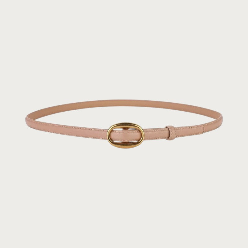 Ceinture Ceintura Capri fine en cuir beige avec une boucle ovale dorée minimaliste pour femme