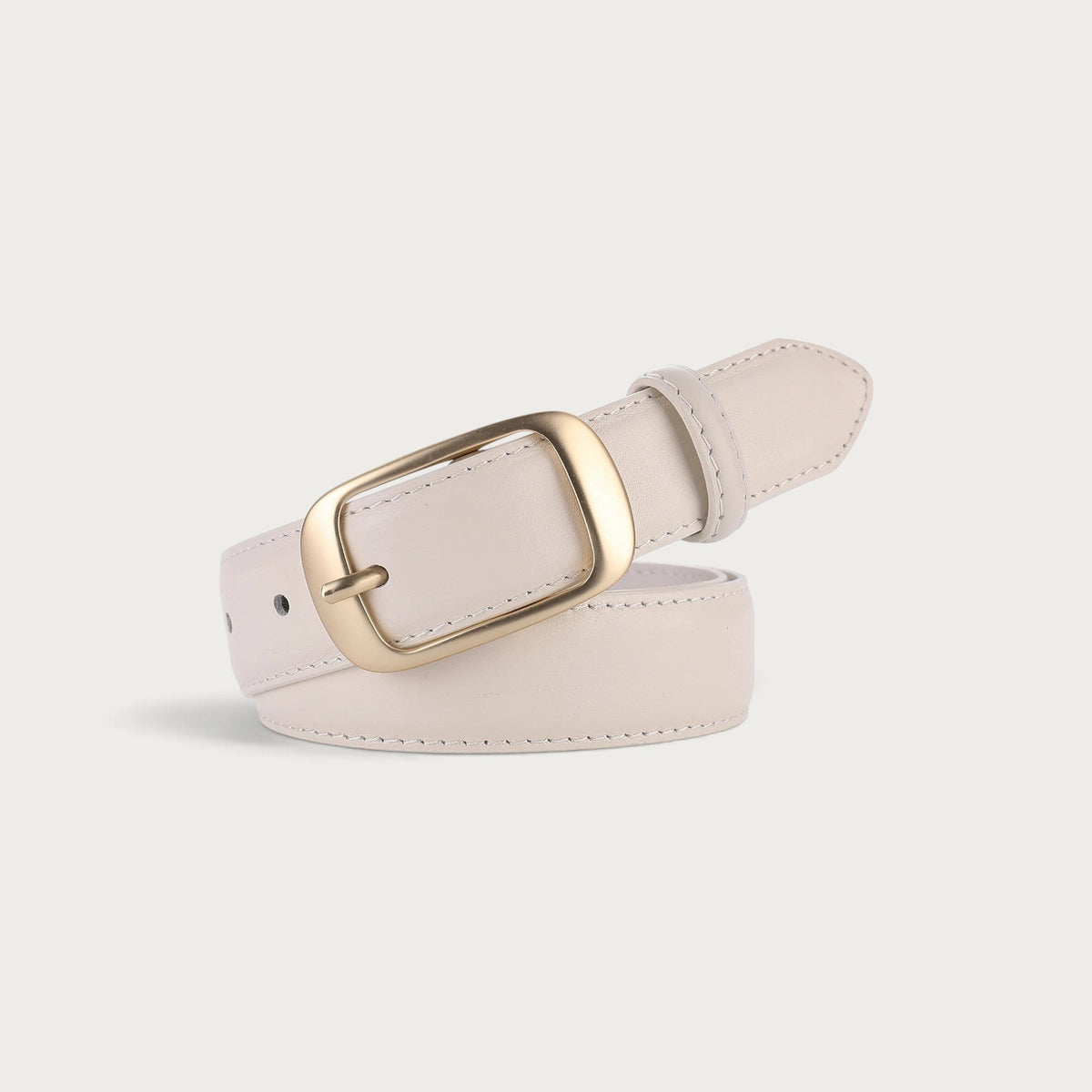 Ceinture femme Ceintura Vérone en cuir lisse beige avec boucle rectangulaire dorée minimaliste