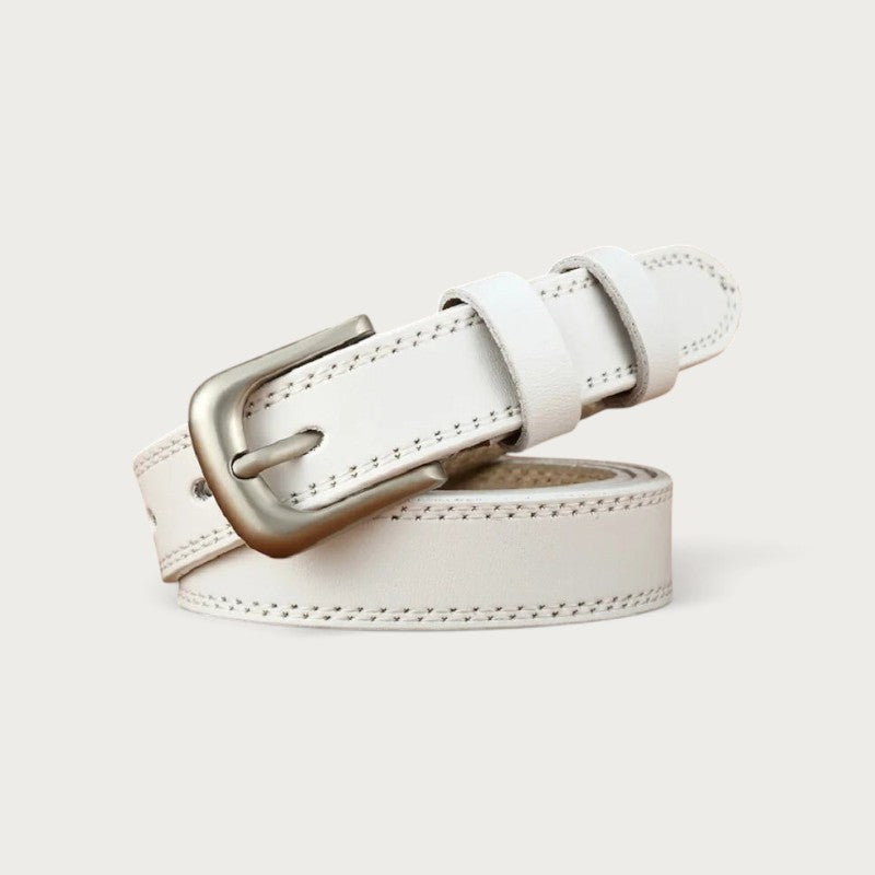 Ceinture Ceintura Amalfi pour femme en cuir blanc minimaliste avec boucle classique en métal argenté