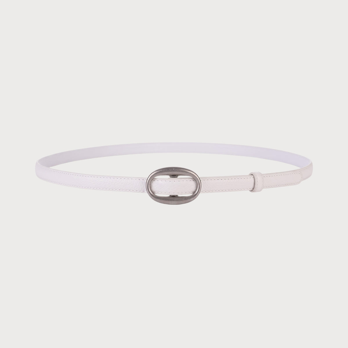 Ceinture Ceintura Ravello fine en cuir blanc avec boucle ovale en argenté brossé pour femme