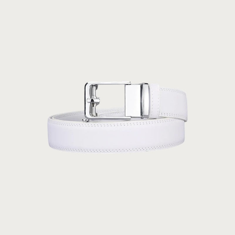 Ceinture de costume Ceintura Ercole blanche enroulée, boucle automatique argentée à levier vue de dessus
