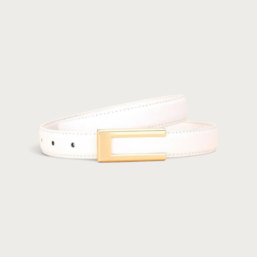 Ceinture Ceintura en cuir blanc avec boucle géométrique dorée rectangulaire au design architectural
