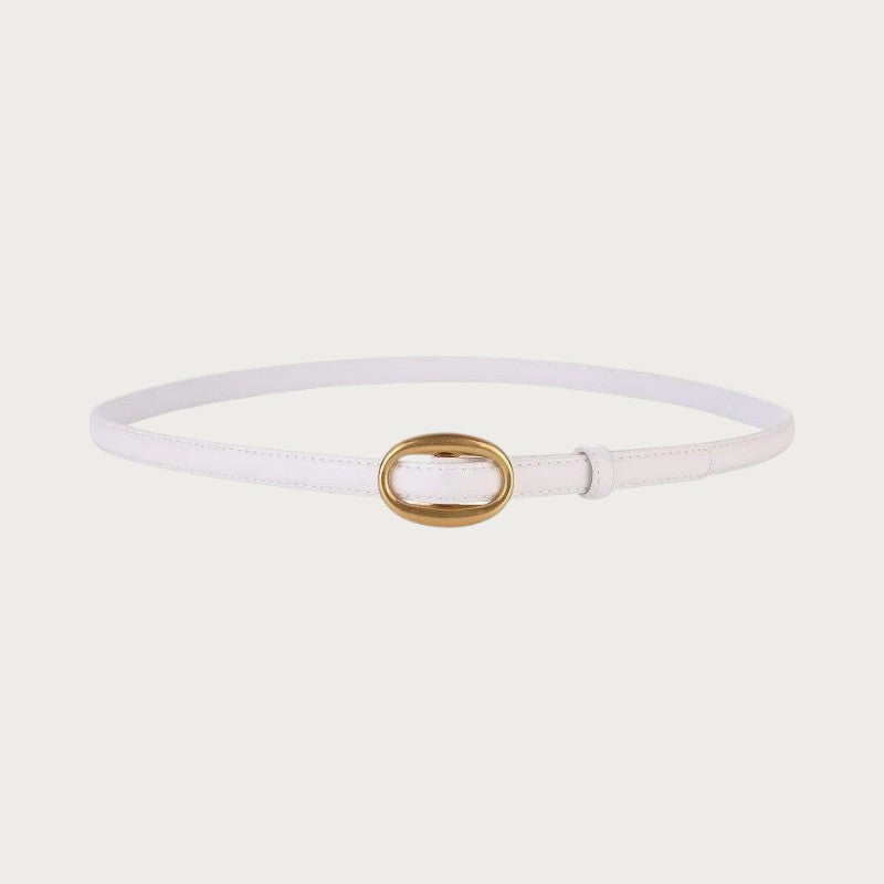 Ceinture Ceintura Capri fine en cuir blanc avec boucle ovale dorée minimaliste pour femme