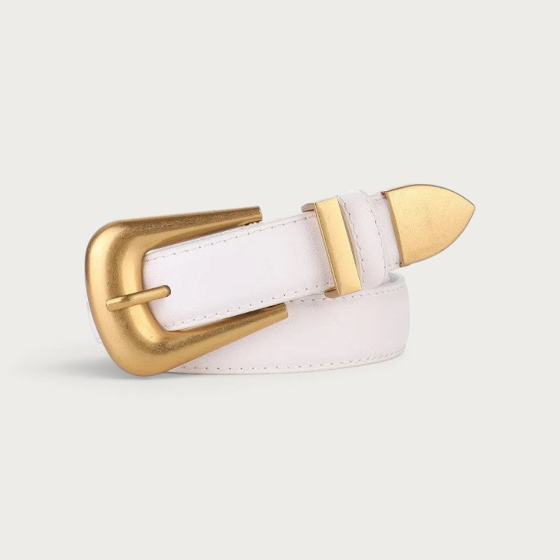 Ceinture Ceintura Sienne en cuir blanc lisse pour femme avec une boucle dorée sculptée au design western moderne