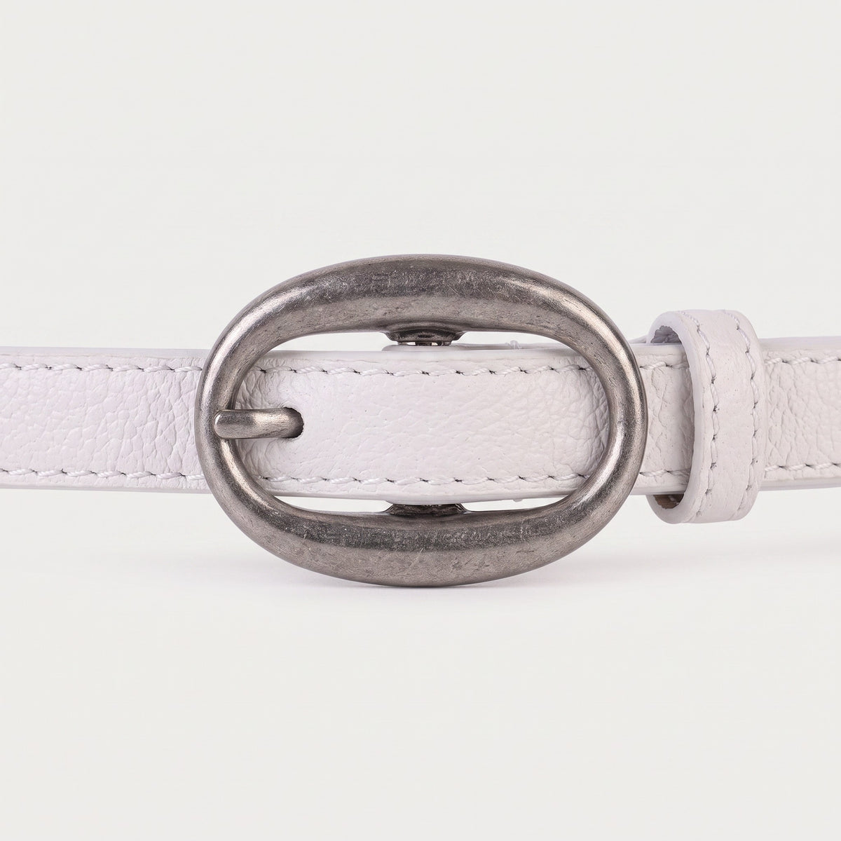 Ceinture femme Ceintura Ravello en cuir blanc avec boucle ovale en argent brossé
