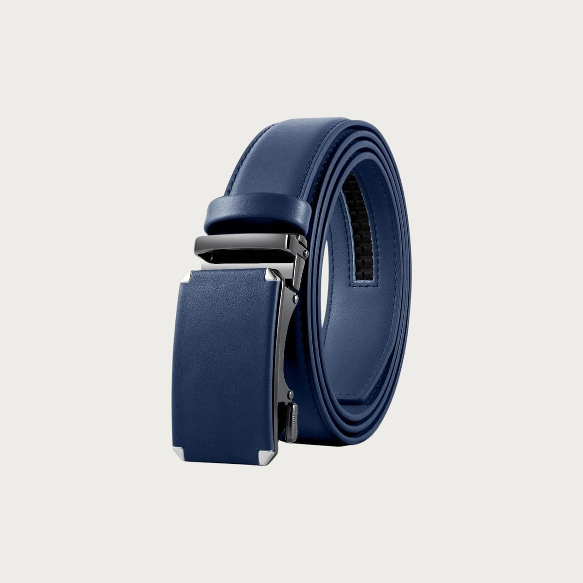 Ceinture de costume homme Ceintura Valerio en cuir bleu avec boucle automatique en métal brossé