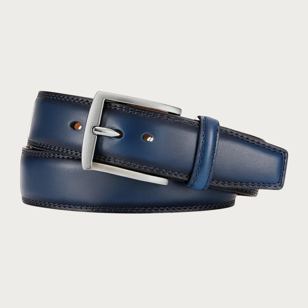Ceintura ceinture homme en cuir bleu marine avec boucle ardillon métallique classique pour un style élégant. Image