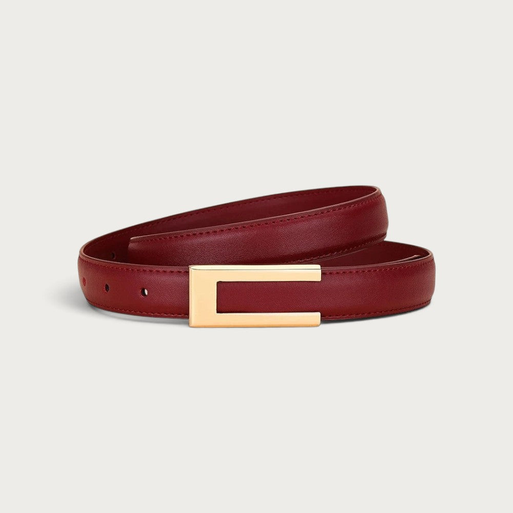 Ceinture Ceintura Portofino en cuir bordeaux avec boucle rectangulaire dorée géométrique