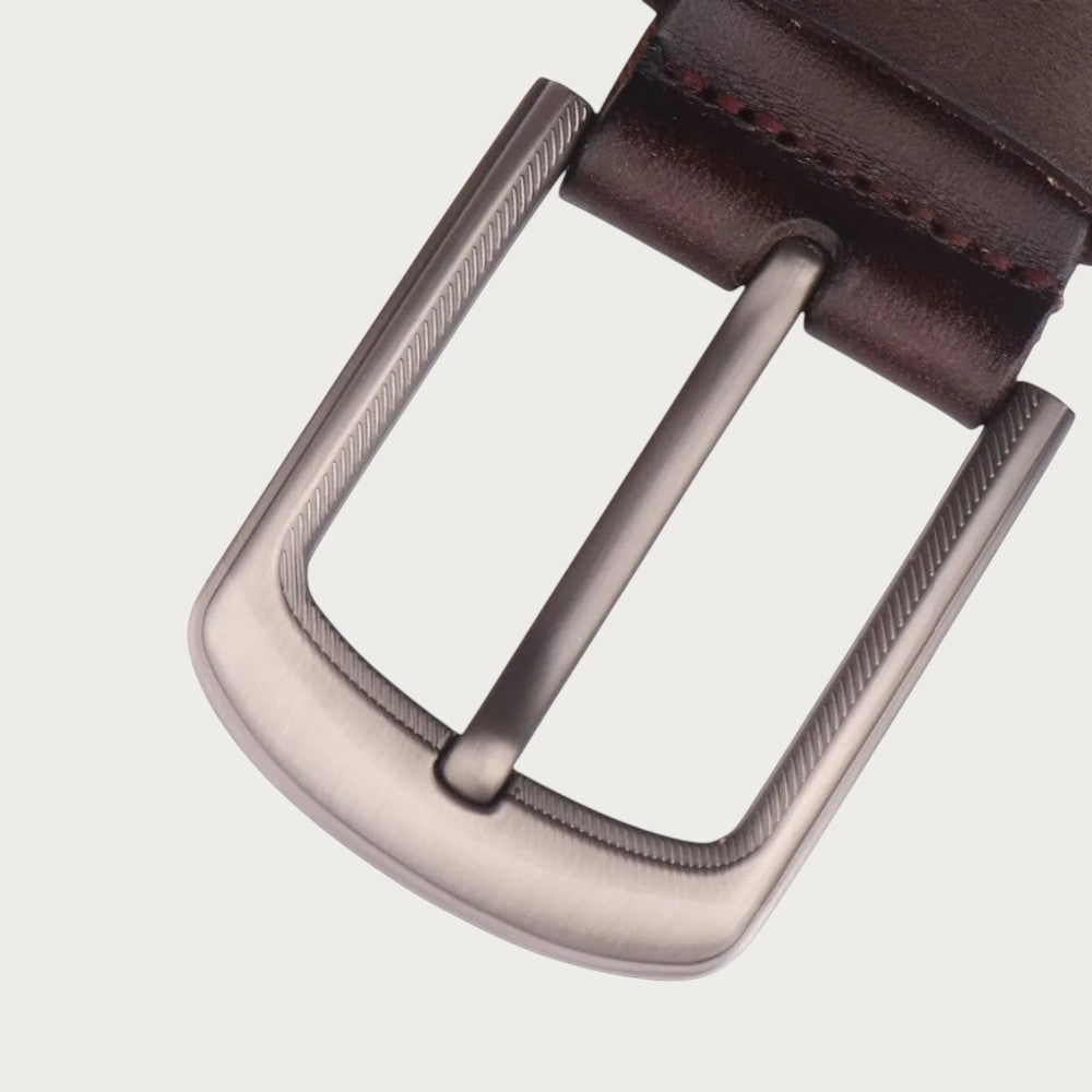 Ceintura ceinture pour homme en cuir de vachette marron avec boucle ardillon en alliage de zinc brossé