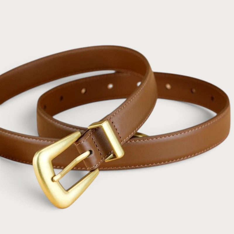 Ceinture Ceintura Sienne en cuir lisse marron avec une boucle dorée sculptée au design western raffiné