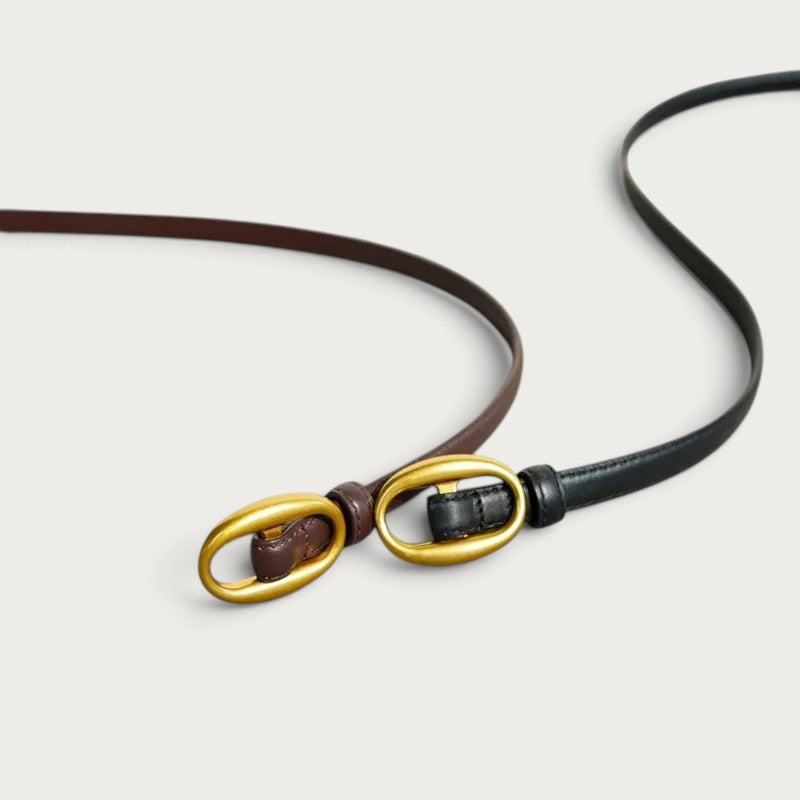 Ceintures Ceintura Capri en cuir noir et marron avec boucle ovale dorée minimaliste