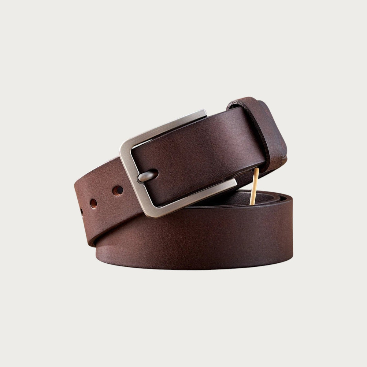 Ceinture Ceintura Potenza en cuir de vachette marron foncé, grosse boucle ardillon rectangulaire en métal vieilli