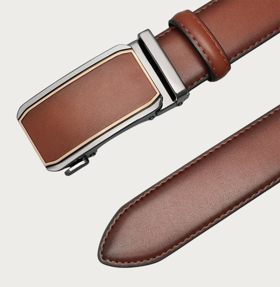 Ceinture Ceintura Raffaele brune en diagonale, boucle automatique argentée et extrémité arrondie surpiquée
