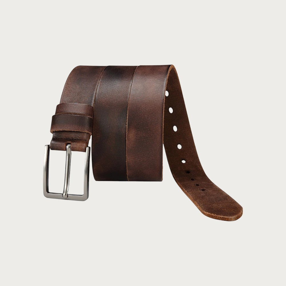 Ceinture Ceintura Grosseto pour homme en cuir de vachette pleine fleur marron avec boucle ardillon en métal vieilli Image