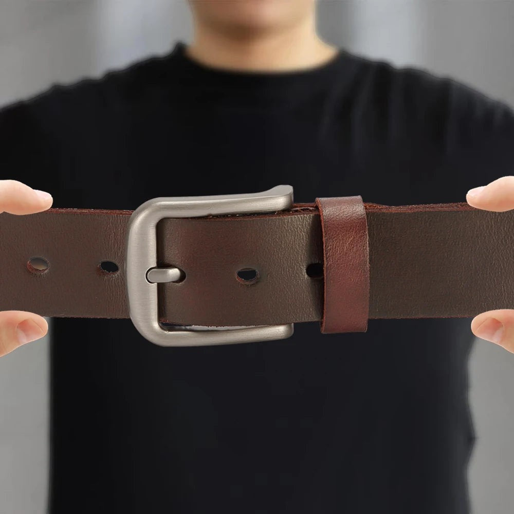 Ceinture Ceintura Grosseto en cuir de vachette marron brut avec boucle ardillon en métal vieilli pour homme Image