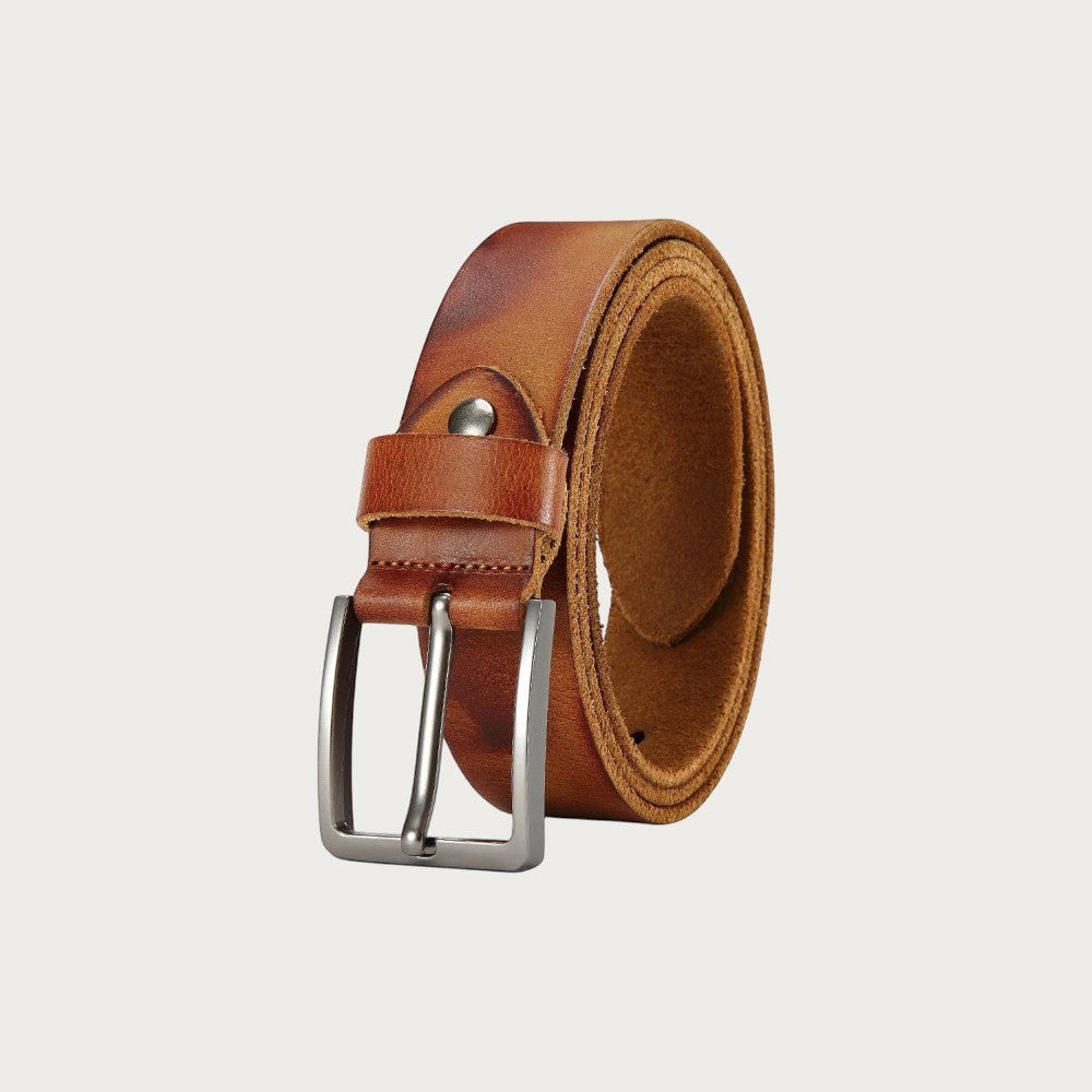 Ceinture casual Ceintura en cuir de vachette pleine fleur marron avec boucle ardillon en métal vieilli