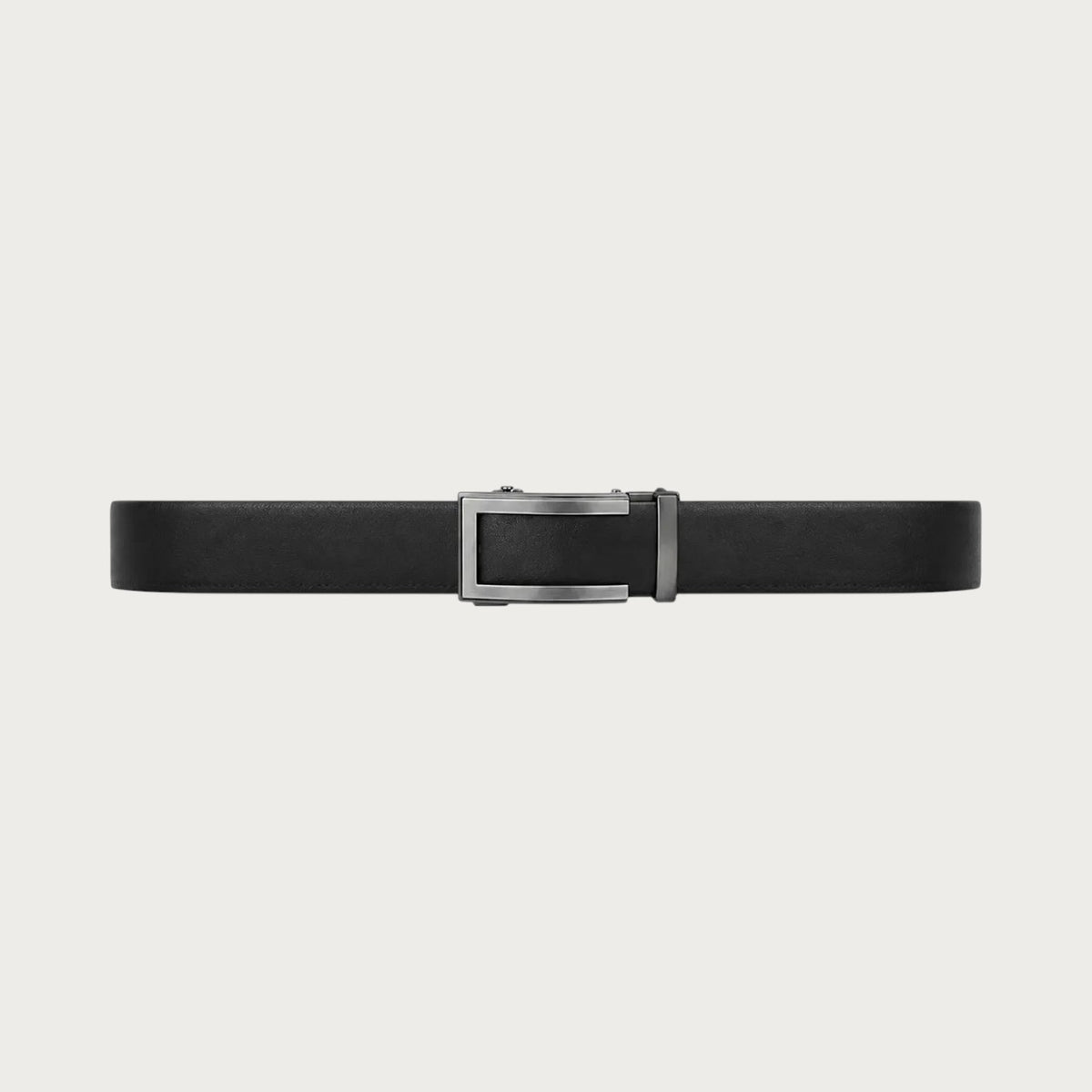 Ceinture de costume Ceintura en cuir de vachette noir avec boucle automatique à cliquet gris acier